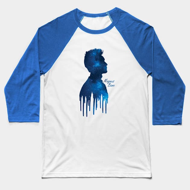 Shadowhunters / The Mortal Instruments- Magnus Bane / Harry Shum Jr dripping silhouette (blue galaxy) - Warlock - Malec - Clary, Alec, Jace, Izzy Baseball T-Shirt by Vane22april